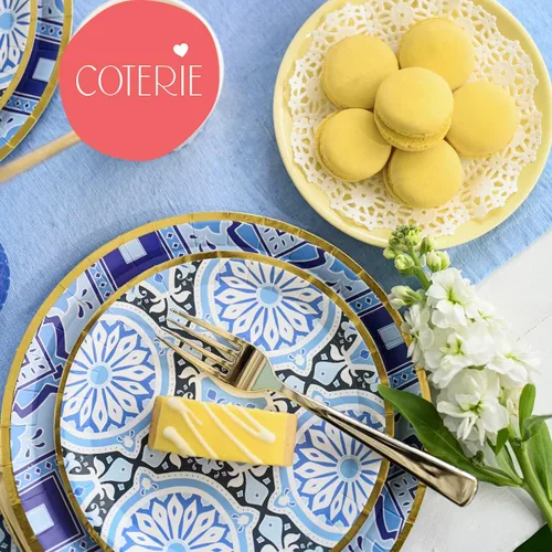 Miniatura 5 de Coterie Platos azules y dorados (juego de 10 platos pequeños marroquíes, azul marino, agradables para bodas, despedidas de soltera, cenas y fiestas)