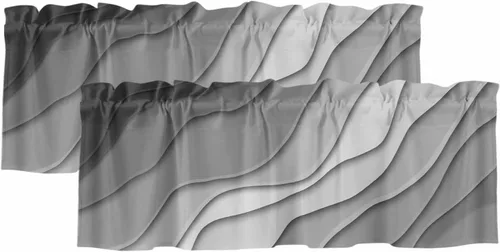 Miniatura 17 de Cortina de cenefa negra degradada para ventanas de kithchen, negro, blanco, gris, degradado, moderno, abstracto, geométrico, cenefa con bolsillo