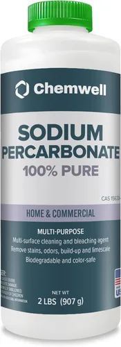 Chemwell Percarbonato de sodio (2 libras) - Polvo blanqueador de oxígeno puro al 99.9% | Sin aroma, sin aditivos, potente limpiador para lavandería,