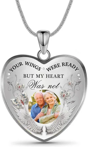Miniatura 4 de Drawelry Collar conmemorativo personalizado con foto, dije personalizado con foto y alas de ángel, cadena de plata de ley con placa para mujeres