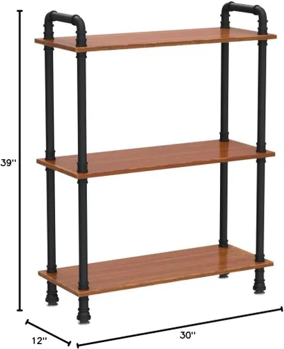 Miniatura 2 de Estantería industrial, estantería rústica abierta, estantería de madera y metal de 3 niveles, estante de almacenamiento de madera de pino maciza