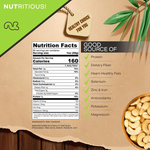 Miniatura 2 de Nut Cravings - Mitades y piezas de anacardo crudo, sin sal, sin cáscara, superiores a orgánicas (48 onzas - 3 libras) Nueces a granel empaquetadas