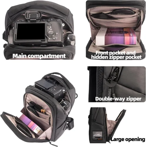 Miniatura 2 de Besnfoto Funda rígida para cámara, bolsa cruzada para cámara, pequeña bolsa impermeable para fotografías sin espejo y cámaras réflex digitales Negro
