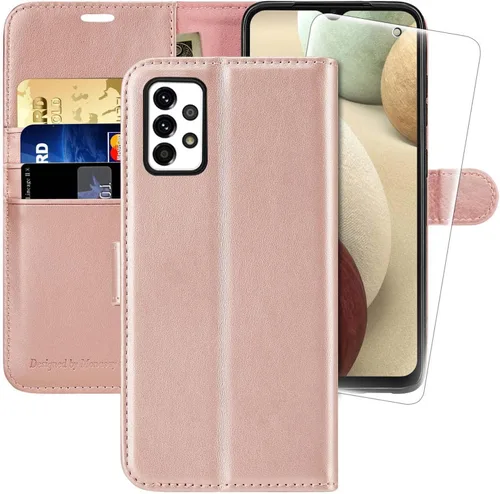 MONASAY Funda tipo cartera compatible con Galaxy A53 5G, protector de pantalla de vidrio incluido, bloqueo RFID, funda de piel con tapa para