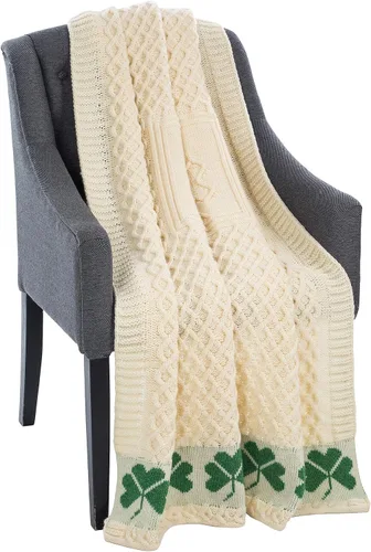 SAOL Manta Aran de trébol irlandés, 100% lana merina, patrón de panal de abeja, natural, 40 x 60 pulgadas, 39.4 in x 59.1 in
