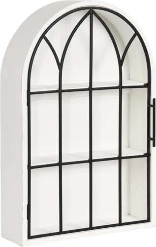 Miniatura 10 de Kate and Laurel Megara - Gabinete decorativo de pared colgante con arco de madera con puerta para almacenamiento abierto; 16 x 5 x 24; Madera Natural