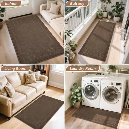 Miniatura 8 de BEQHAUSE Alfombra de Puerta 81 x 122 cm, Alfombras Antideslizantes para Interior Alfombras de Entrada Lavables de Perfil Bajo y Absorbentes, Marrón