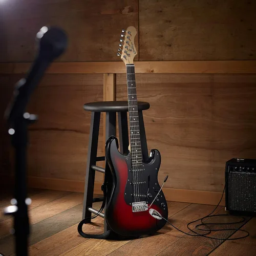 Miniatura 7 de Ashthorpe - Guitarra eléctrica de 39 pulgadas (rojo-negro), kit de guitarra de tamaño completo con estuche acolchado, barra de trémolo, correa