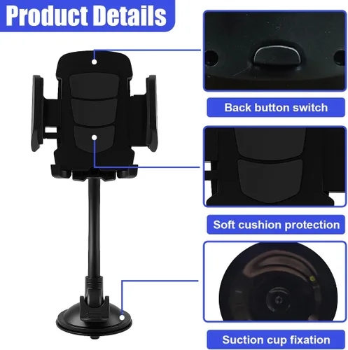 Miniatura 3 de Soporte de teléfono para automóvil, cuello de cisne, brazo largo, ventana de parabrisas, soporte para manos libres antivibraciones con fuerte