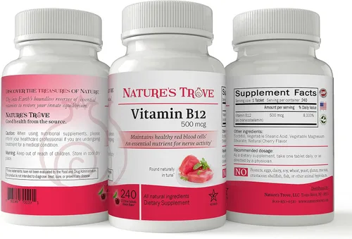 Miniatura 3 de Vitamina B12 500 mcg por Nature's Trove - 240 tabletas EZ Chew sabor cereza