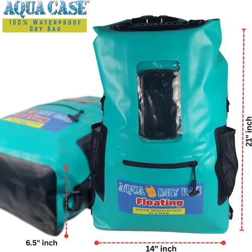 Miniatura 7 de Mochila impermeable de 28 L, bolsa seca verde azulado para teléfono celular con ventana exterior para un fácil uso durante todos los deportes