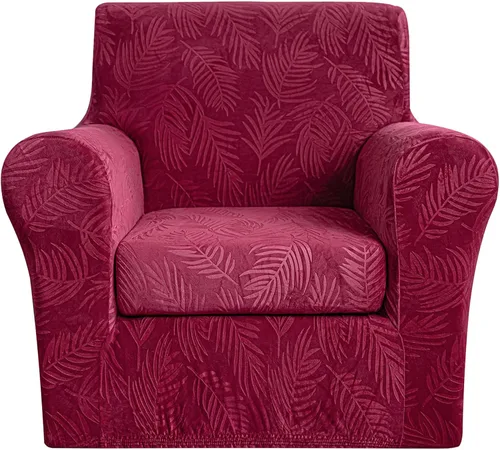 Miniatura 11 de 2 Piezas de Funda de Sillón de Terciopelo en Relieve con Funda de Cojín Separada, Funda de Sofá de Tacto Suave y Elegante, Funda de Sofá