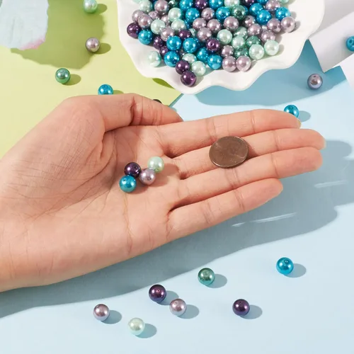Miniatura 7 de Pandahall - Cuentas de perlas de cristal ambientales con brillo satinado de 0.315 in para hacer manualidades de joyería y manualidades, alrededor