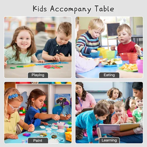 Miniatura 8 de Moderno juego de mesa y 6 sillas para niños, mesa ajustable en altura de 47.20" para niños pequeños y conjunto de 6 sillas con patas de escritorio