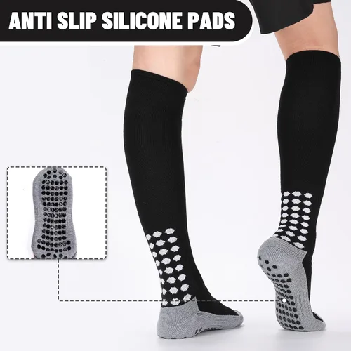 Miniatura 4 de 3 pares de calcetines de fútbol de agarre para hombre, acolchados, antideslizantes, para fútbol, baloncesto, deportes, hasta la rodilla, calcetines