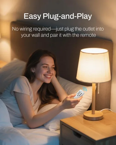 Miniatura 4 de HBN - Enchufe con control remoto inalámbrico con 2 controles de interruptor individuales, enchufes de diseño compacto hasta 100 pies de alcance