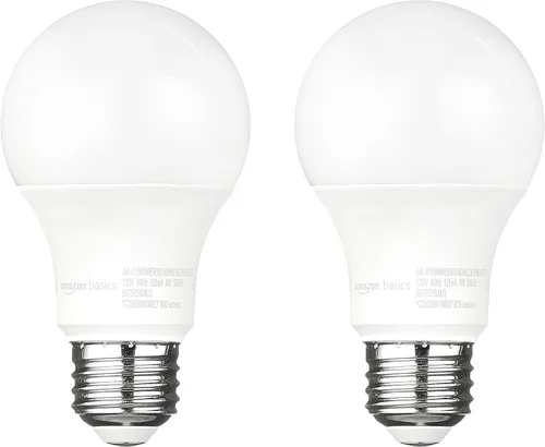 Bombilla LED A19 Amazon Basics con sensor de atardecer a amanecer para exterior, equivalente a 60 W, energía eficiente 9 W, luz de día 5000K, base