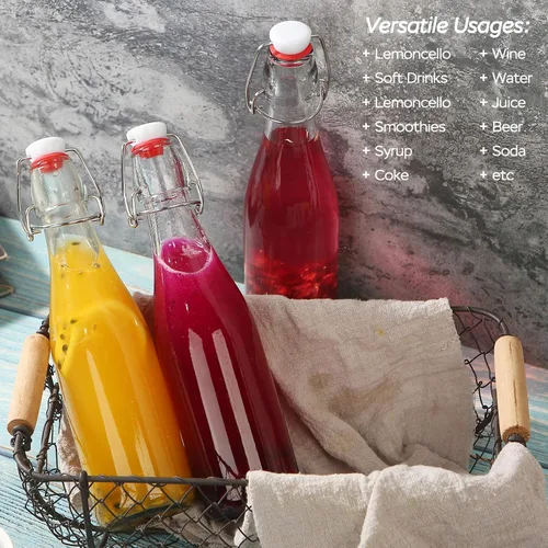 Miniatura 9 de Paquete de 6 botellas de vidrio con tapa abatible de 12 onzas, con tapas herméticas para elaboración casera, 2ª fermentación, kombucha, kéfir