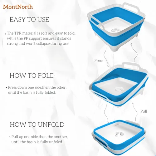 Miniatura 3 de Lavabo plegable de 9 L, tina plegable con tapón de drenaje, lavabo plegable portátil, fregadero de campamento para lavar platos, lavandería y uso