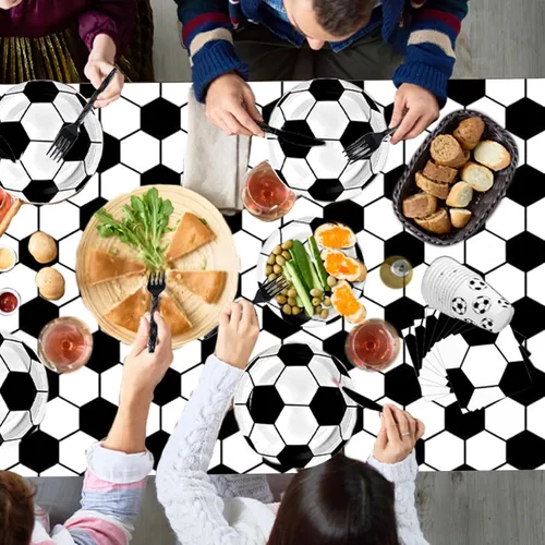 Miniatura 7 de Juego de vajilla de 146 piezas para fiesta de fútbol, platos y servilletas de fútbol, suministros para fiesta, decoración de fiesta de cumpleaños
