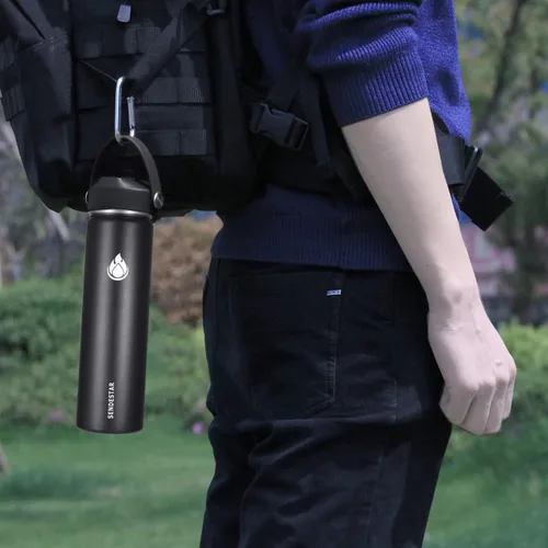 Miniatura 5 de SENDESTAR Botella de agua aislada de 24 onzas, boca ancha, botella de agua de 24 onzas con tapa con popote, tapa de boquilla, acero inoxidable