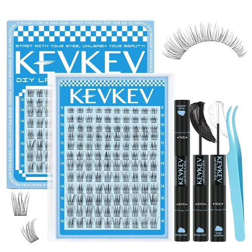 Miniatura 21 de KEVKEV Racimos de pestañas 144 unidades, racimos de pestañas naturales tenues, extensión de pestañas de banda fina y suave, mezcla de longitudes