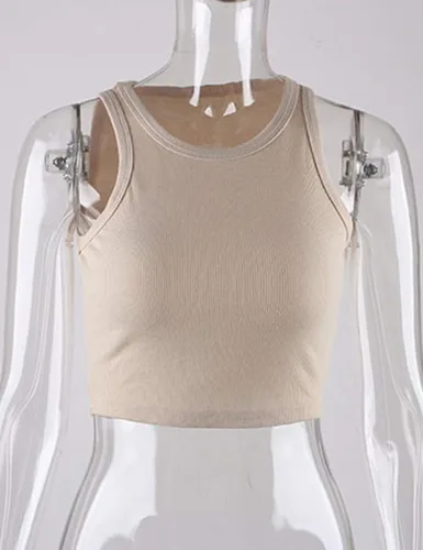 Miniatura 5 de Meladyan Camiseta sin mangas básica de cuello redondo para mujer, de punto acanalado, sin mangas, con espalda cruzada