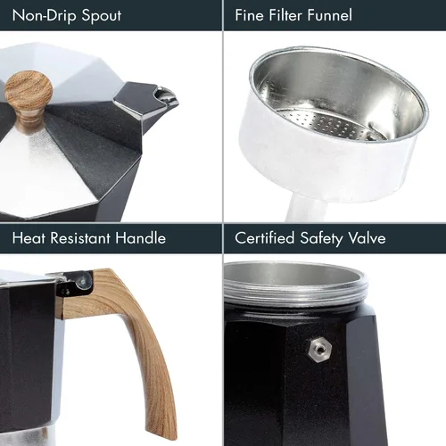 Miniatura 3 de Primula Cafetera espresso de aluminio para estufa, cafetera percoladora para moka, café cubano, capuchino, café con leche y más, perfecta para Negro