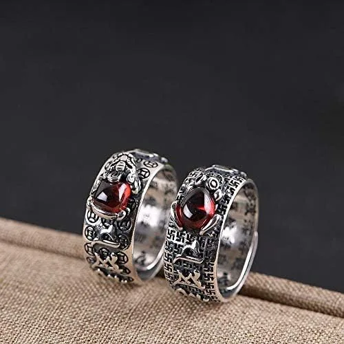 Miniatura 4 de Anillo vintage de plata Feng Shui Pixiu para mujeres y hombres, grabado textos budistas, alivio máximo, sapo dragón, Pixiu, camafeo, riqueza, buena