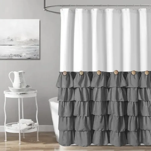 Miniatura 16 de Cortina de ducha Seasonwood de tela blanca con volantes, cortina de ducha estilo granja, cortinas de ducha de 72 x 84 pulgadas con botones y Blanco