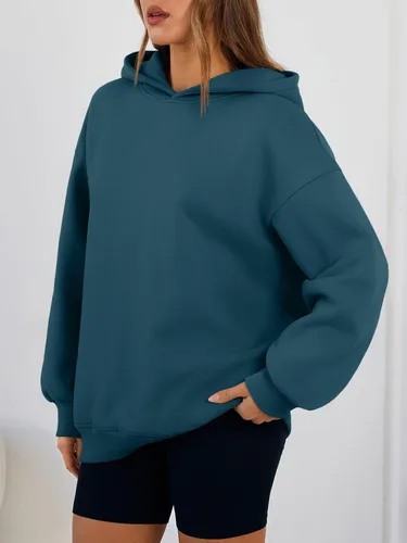 Miniatura 3 de Trendy Queen Sudaderas con capucha de gran tamaño para mujer, cómodas sudaderas de otoño a la moda 2025, trajes casuales de forro polar con bolsillos