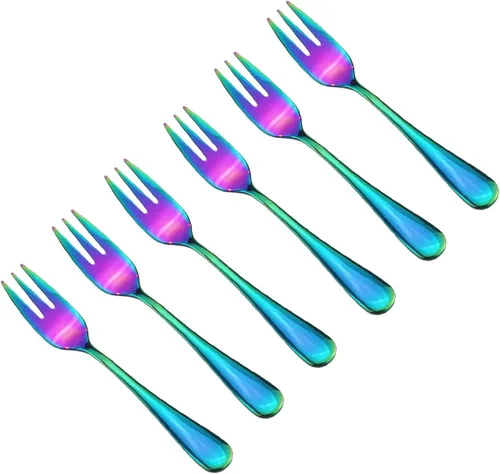 Miniatura 10 de Juego de 6 cubiertos de acero inoxidable de 5.5 pulgadas, tenedores para pastel de frutas, tenedores y tenedores para tartas de frutas