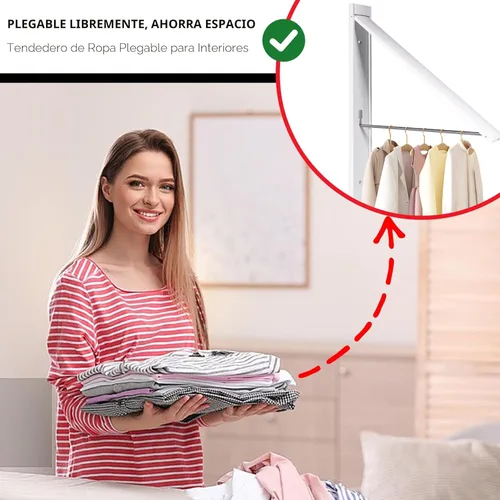 Miniatura 5 de Ithywat Estante de secado de ropa retráctil, ahorro de espacio, colgador plegable montado en la pared para lavandería, organización de Blanco