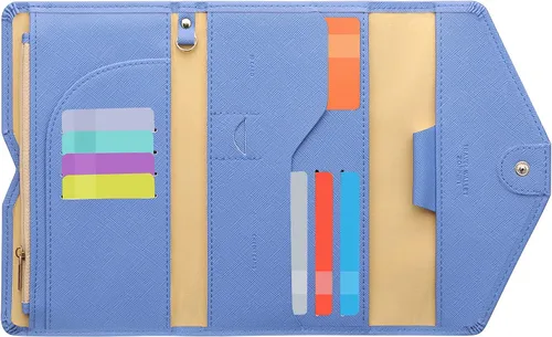 Miniatura 74 de Zoppen - Billetera de viaje con bloqueo RFID multiusos (Ver.4) Portatarjetas de pasaporte y vacunas, organizador de documentos de tres pliegues