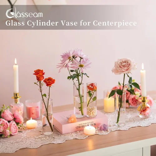 Miniatura 3 de Glasseam - Juego de 12 jarrones cilíndricos de cristal para centros de mesa, mesa de fiesta de boda, 5.9 pulgadas, decoración moderna y transparente