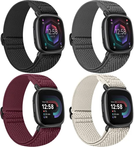 Miniatura 8 de Bandas elásticas compatibles con Fitbit Versa 4/Fitbit Sense 2/Fitbit Versa 3/Fitbit Sense bandas para hombres y mujeres, paquete de 4 correas