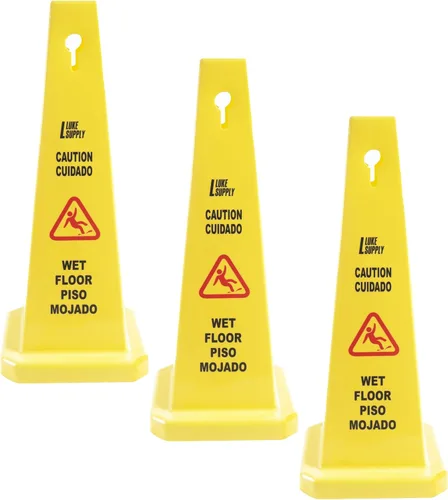 MATTHEW CLEANING - Paquete de 3 conos de seguridad para suelos húmedos de 26 pulgadas para interiores y exteriores, letrero amarillo brillante de
