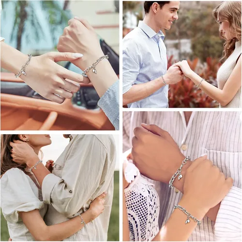 Miniatura 3 de TempBeau Pulsera para Pareja - Pulsera de Identificación Personalizada con Grabado Personalizado, Pulsera de Cuerda Trenzada para Él y Ella