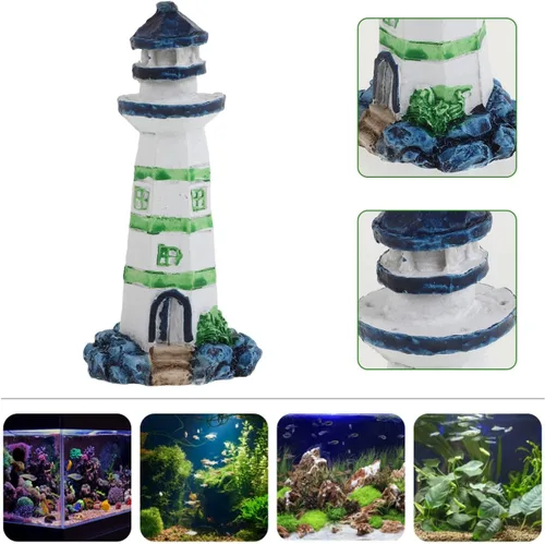 Miniatura 7 de POPETPOP Adorno de faro de acuario, mini faro de resina, micro paisaje para decoración de peceras, océano mar, playa, fiesta, decoración de jardín