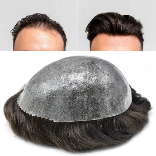Miniatura 12 de Sistema de cabello humano tipo tupé para hombre, tupé gris, piezas de cabello completo de poliéster para hombres, tupé de inyección de poliuretano