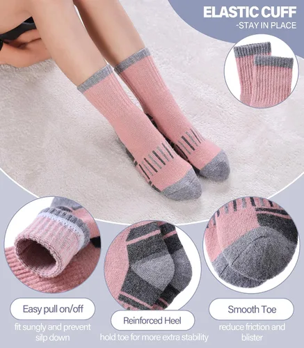 Miniatura 7 de Calcetines de senderismo de lana merino para niños y niñas, para invierno, cálidos, gruesos, térmicos, calcetines de regalo, 6 pares