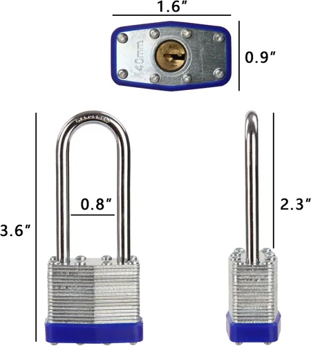 Miniatura 3 de SEPOX® Paquete de 6 candados con la misma llave con la misma llave, 2 unidades cada juego, grillete extralargo, cuerpo de acero laminado resistente
