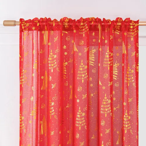 Miniatura 8 de Topfinel - Cortinas transparentes de Navidad de 63 pulgadas de largo para sala de estar, juego de 2 paneles, cortinas con bolsillo para cortinero