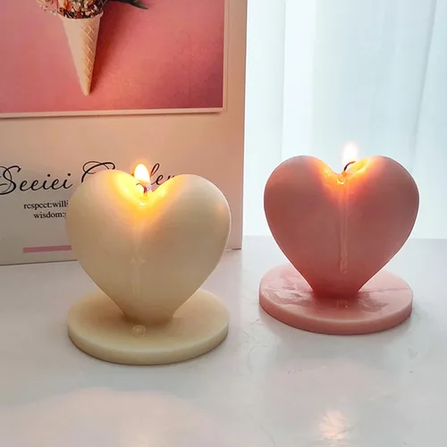Miniatura 3 de Molde de vela en forma de corazón con base, molde de silicona para hacer velas, diseño romántico de corazón para el día de San Valentín