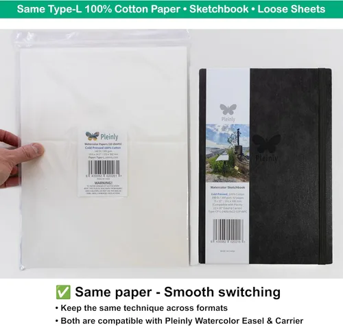 Miniatura 5 de PLEINLY Papel de acuarela 100% algodón, 40 hojas sueltas, 14 x 10 pulgadas, prensa en frío, 140 libras, relación de aspecto 3:4, papel tipo L