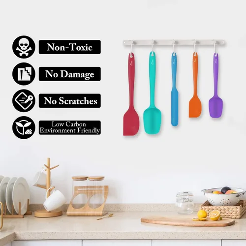 Miniatura 5 de HOTEC Juego de espátulas de goma de silicona de grado alimenticio resistentes al calor 600℉ para hornear, cocinar y mezclar, antiadherentes, aptas