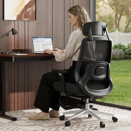 Miniatura 9 de FLEXISPOT Silla de oficina de masaje con reposapiés, silla de escritorio ergonómica de respaldo alto con reposacabezas ajustable, reposabrazos 3D