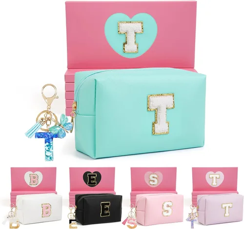 Miniatura 38 de AIBFRID 2 piezas de bolsas de maquillaje iniciales para mujeres, regalos de cumpleaños para niñas de 4 5 6 7 8 9 10 11 12 años, bolsas de cosméticos