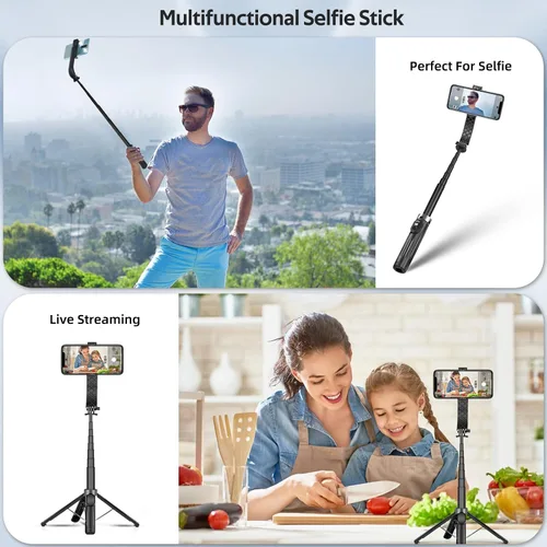 Miniatura 4 de UTEBIT Trípode para selfie stick con luz, soporte de trípode portátil de 40 pulgadas con control remoto inalámbrico, tornillo de 1/4 pulgadas
