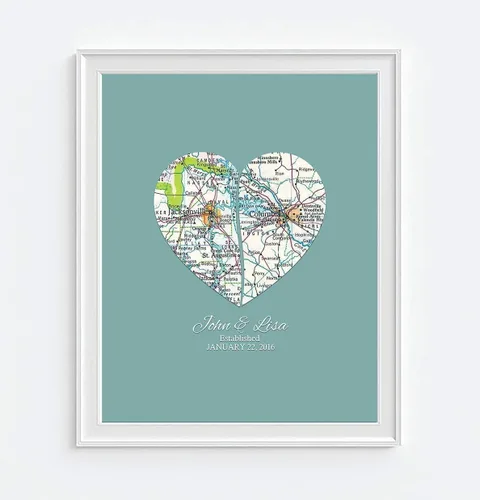 Miniatura 2 de ART FOR THE MASSES Impresión artística personalizada para parejas con 2 mapas de corazón, sin marco, regalo de boda, personalizado y personalizado